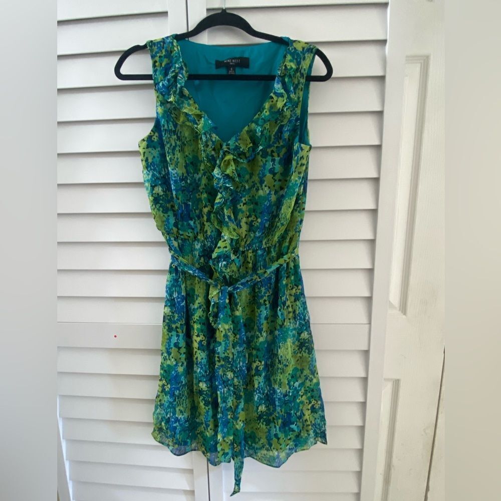 Floral Sleeveless Dress - Blue and Green